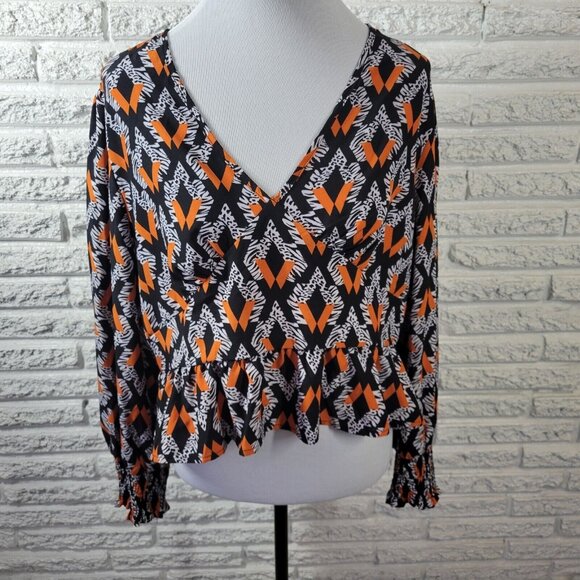 Shein Curve Womens Top 1XL Plus Crop Smock Sleeve Side Zip Orange GEO168E - Picture 1 of 9